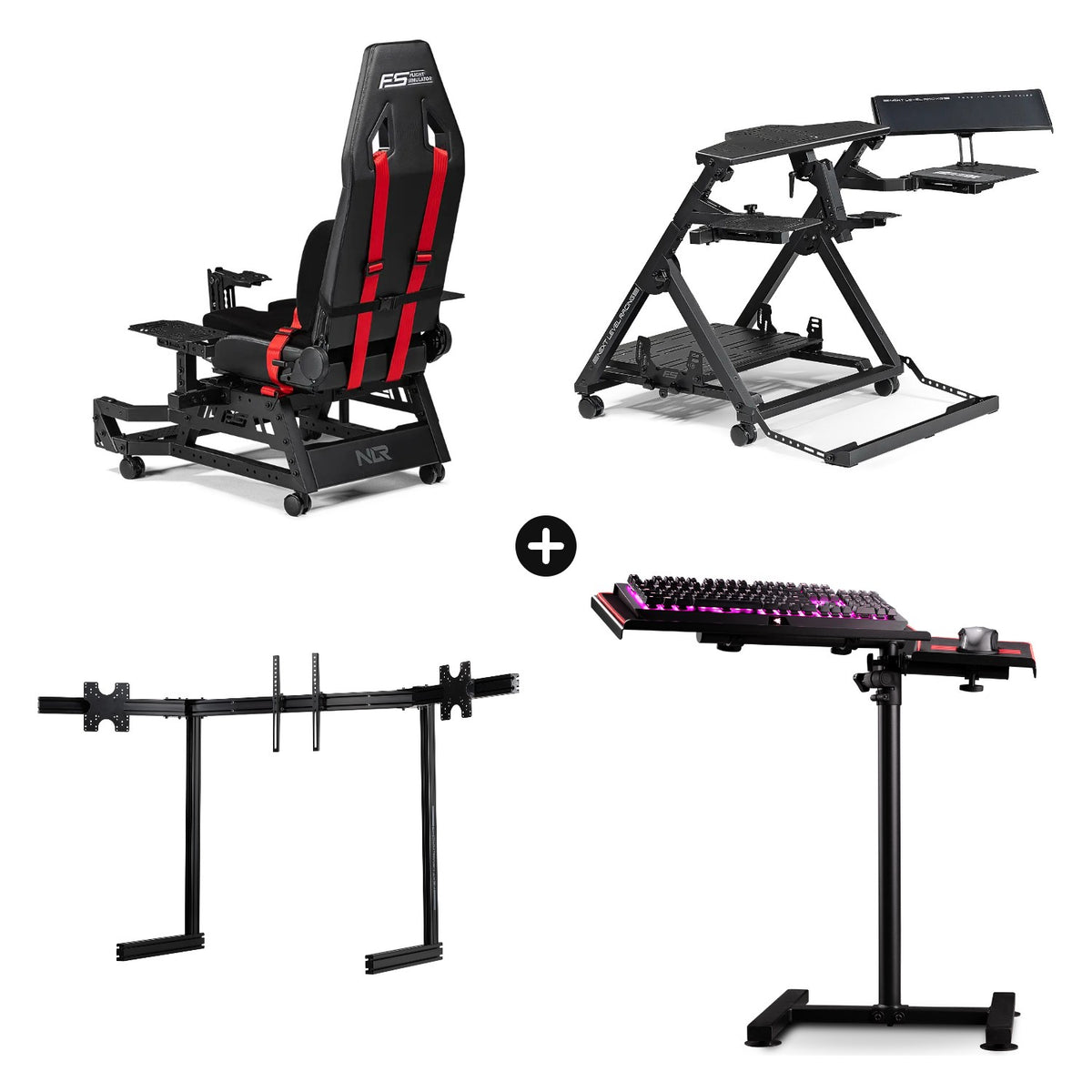 Pack Flight Simulator Pro Full: Stand + Seat + Elite Triple Monitor Stand + Keyboard Stand